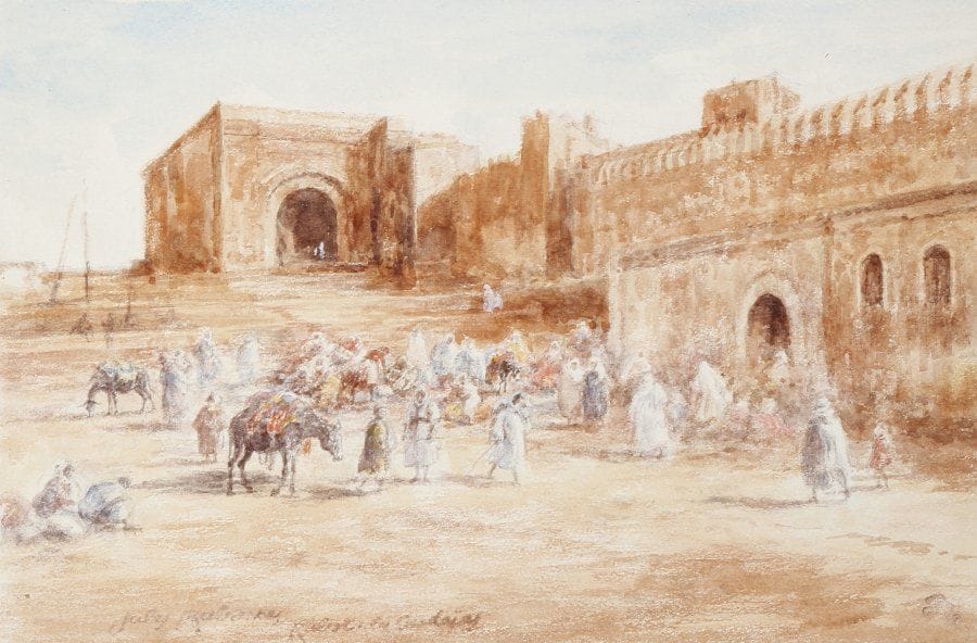 Jules RABANNES (né en 1869)
Rabat Les Oudaïas .Aquarelle, signée et située en bas à gauche..Porte les cachets, du monogramme en bas à droite et de l'atelier au verso.16 x 24 cm.