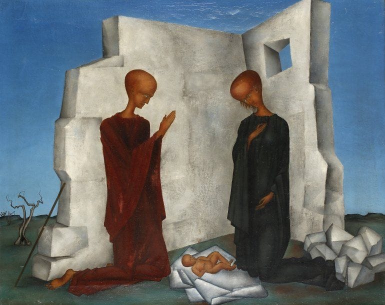 Pierre HENRY (Né en 1924)
Nativité.Huile sur toile..Signée en bas à droite..65 x 81 cm..Provenance : Succession B
