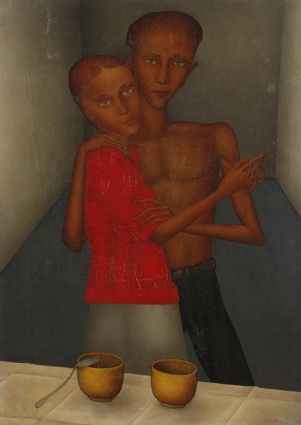 Pierre HENRY (Né en 1924)
Couple.Huile sur toile..Signée en bas vers la droite..100 x 73 cm..Provenance : Succession B