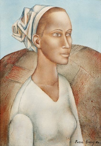 Pierre HENRY (Né en 1924)
Femme au foulard dans les cheveux, 1960.Huile sur toile..Signée et datée 1960 en bas à droite..22 x 16 cm..Provenance : Succession B