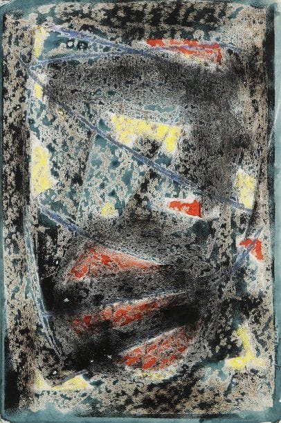 Jun DOBASHI [japonais] (1910-1975)
Fantaisie lumineuse, 1958.Gouache..Signée et datée en bas à gauche..38 x 56,5 cm.