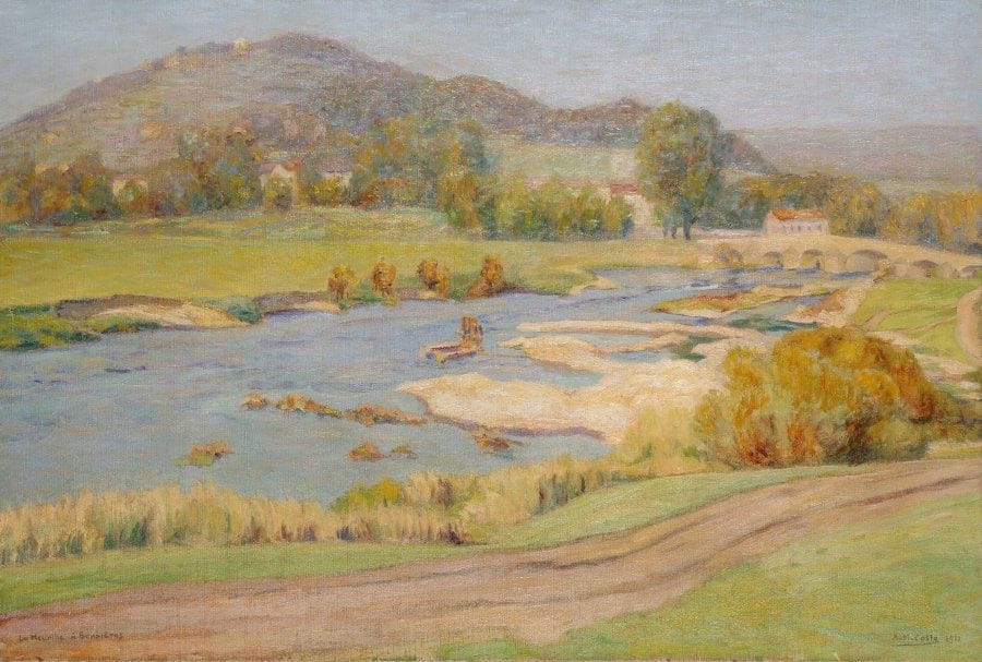 Auguste-Michel COLLE (1872-1949)
La Meurthe à Bouxières.Huile sur toile..Signée et datée en bas à droite. Située en bas à gauche..52,5 x 77 cm.