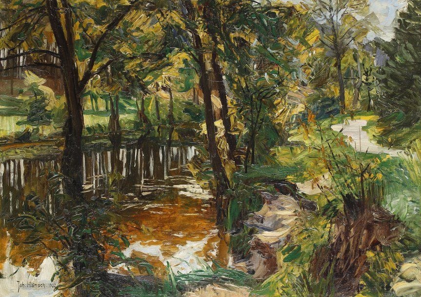Johannes HÄNSCH (1875-1945)
Sous bois, 1922.Huile sur toile..Signée et datée en bas à droite..59 x 84 cm.
