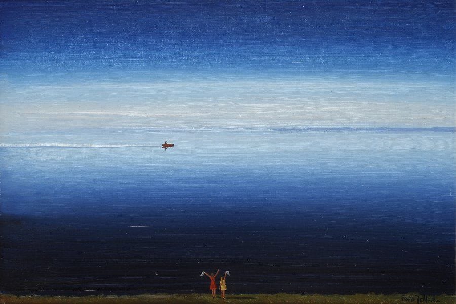 Fred ZELLER (né en 1912)
Adieu au bateau.Huile sur toile..Signée en bas à droite.46 x 55 cm.
