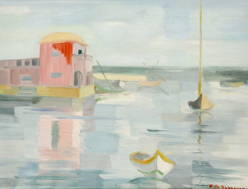 Hélène de BEAUVOIR (1910-2001)
Marine.Huile sur toile..Signée en bas à droite..49 x 65 cm.