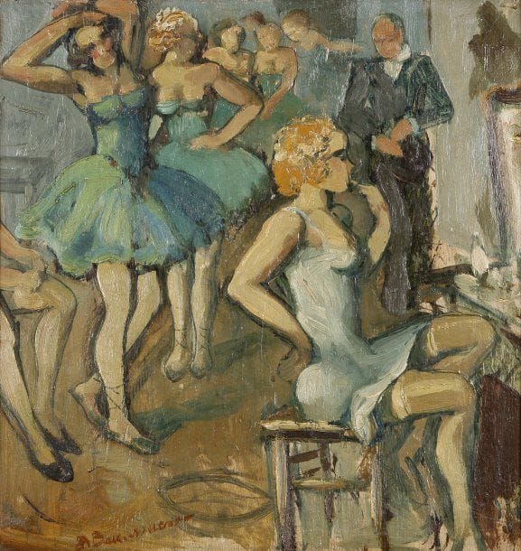 Albert BEAUSSAERT (1898-1985)
La loge de l'artiste.Huile sur panneau..Signée en bas à gauche..42 x 41 cm.