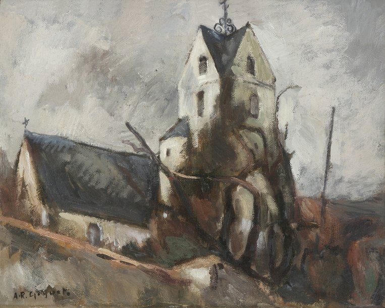 ECOLE FRANCAISE du XXe siècle
église.Huile sur carton..Porte une signature en bas à gauche..43 x 51,5 cm.