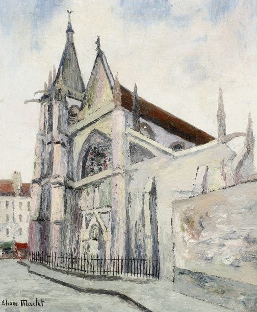 Elisée MACLET (1881-1962)
Eglise.Huile sur toile..Signée en bas à droite..55 x 46 cm.