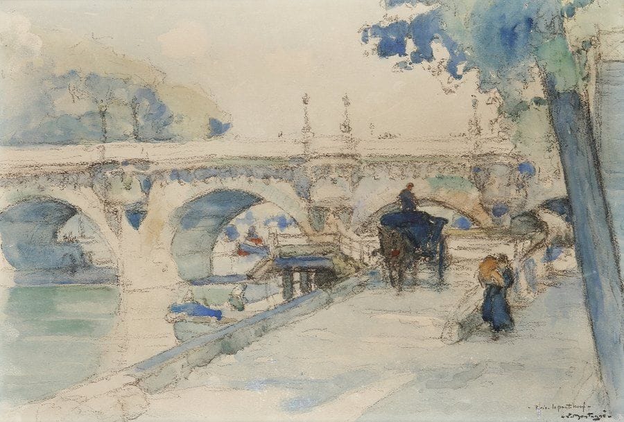 Louis MONTAGNE (1879-1960)
Le Pont Neuf.Aquarelle..Signée et datée en bas à droite.30 x 44 cm.