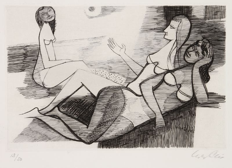Yves Alix (1890-1969)
Baigneuses ou femmes sur la plage. 1952. Eau-forte. 242 x 160. Lefèvre 89. Parfaite épreuve sur vélin, numérotée et signée à la mine de plomb. Toutes marges. Tirage à 50 épreuves. Timbre sec : La Jeune Gravure Contemporaine (Lugt non décrit).