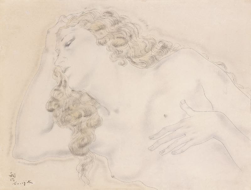 Léonard-Tsuguharu Foujita (d'après)
La Blonde endormie. 1931. Héliogravure. [392 x 295]. Buisson 31.88. Impression en couleurs. Belle épreuve sur vélin. Petites épidermures en surface. Petites traces de colle dans les angles au verso et menus accidents aux bords du feuillet. Toutes marges.