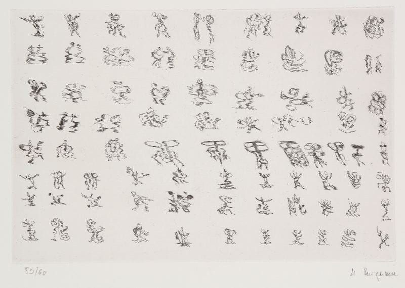 Henri Michaux (1899-1984)
Sans titre. 1971. Eau-forte. 257 x 174. Mason 101. Parfaite épreuve sur vélin, numérotée et signée à la mine de plomb. Toutes marges. Tirage à 60 épreuves.