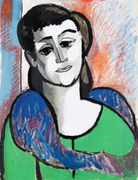 Pierre VAN POUCKE (1920-1983)
Femme à la robe verte, vers 1965. Technique mixte sur papier. Cachet au dos. 65 x 50 cm