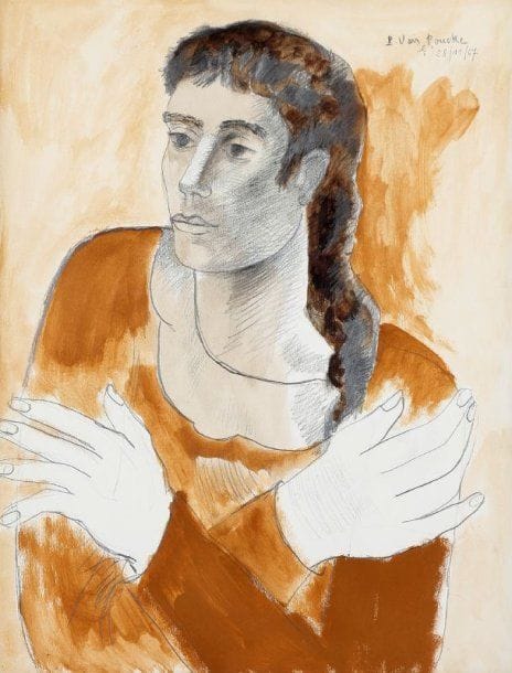 Pierre VAN POUCKE (1920-1983)
Femme aux bras croisés, 1967. Technique mixte sur papier. Signée et datée 28/11/67 en haut à droite. 65 x 50 cm