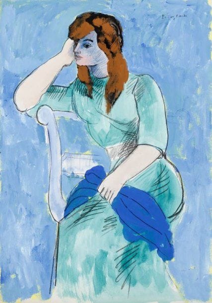 Pierre VAN POUCKE (1920-1983)
Jeune femme à la robe verte, vers 1960. Technique mixte sur papier. Signée en haut à droite. 75 x 53 cm 