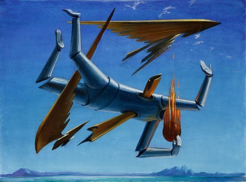 Paul MANTES (1921-2004)
La chute d'Icare. Huile sur toile.  60 x 81 cm  Non montée