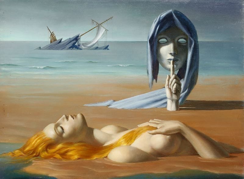 Paul MANTES (1921-2004)
La naufragée. Huile sur panneau.  50 x 73 cm  