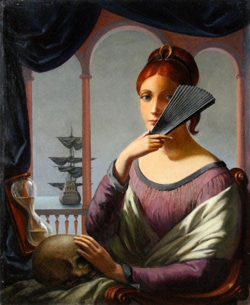 Paul MANTES (1921-2004)
Allégorie de la mort. Huile sur toile.  82 x 68 cm  