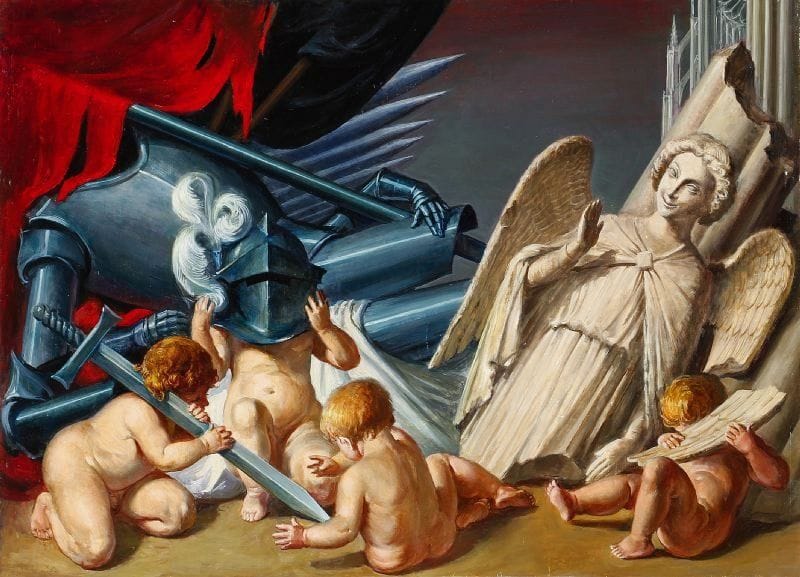Paul MANTES (1921-2004)
Les puttis. Huile sur toile.  72 x 100 cm  