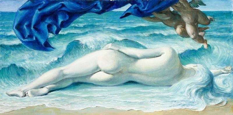 Paul MANTES (1921-2004)
Venus allongée. Huile sur toile.  35 x 70 cm  