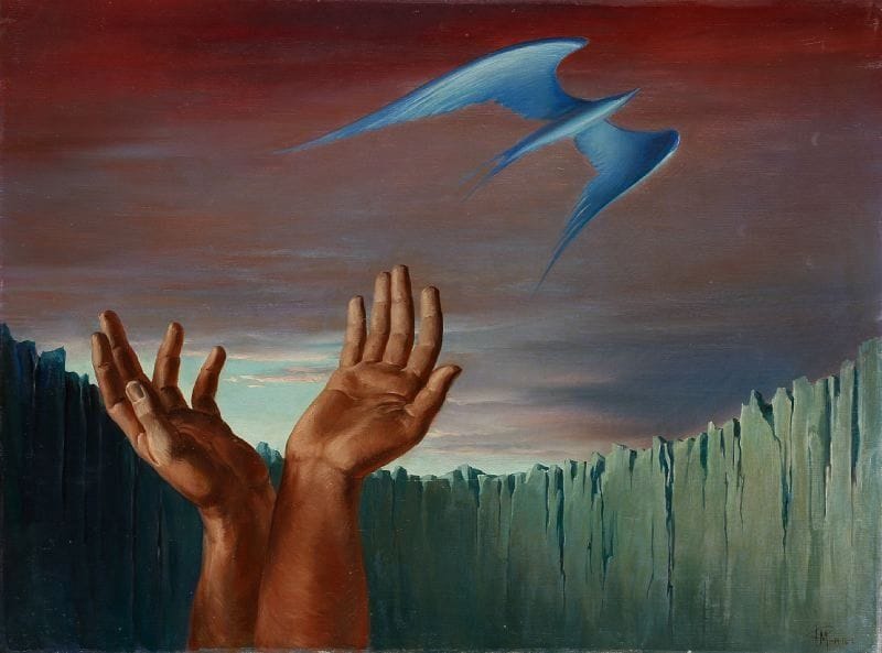 Paul MANTES (1921-2004)
La colombe . Huile sur toile. Signée en bas à droite. 46 x 61 cm  Non montée