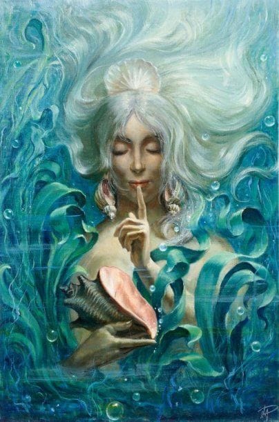 Paul MANTES (1921-2004)
Femme au coquillage. Huile sur toile. Signée en bas à droite. 81 x 54 cm  
