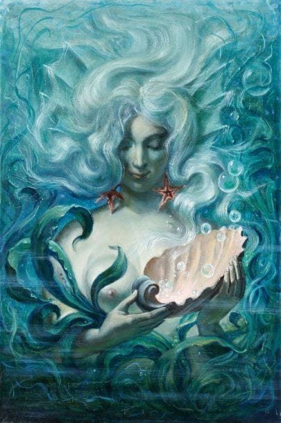 Paul MANTES (1921-2004)
Femme à la coquille. Huile sur toile.  81 x 54 cm  