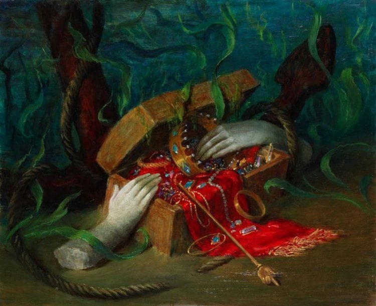 Paul MANTES (1921-2004)
Trésor englouti. Huile sur toile.  60 x 73 cm  