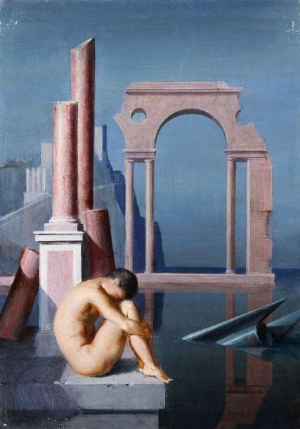 Paul MANTES (1921-2004)
Ruines fantastiques. Huile sur toile.  65 x 46 cm  