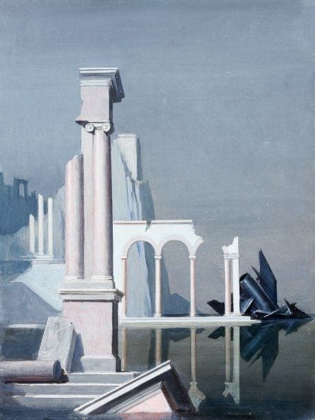Paul MANTES (1921-2004)
Ruines fantastiques. Huile sur toile.  61 x 46 cm  