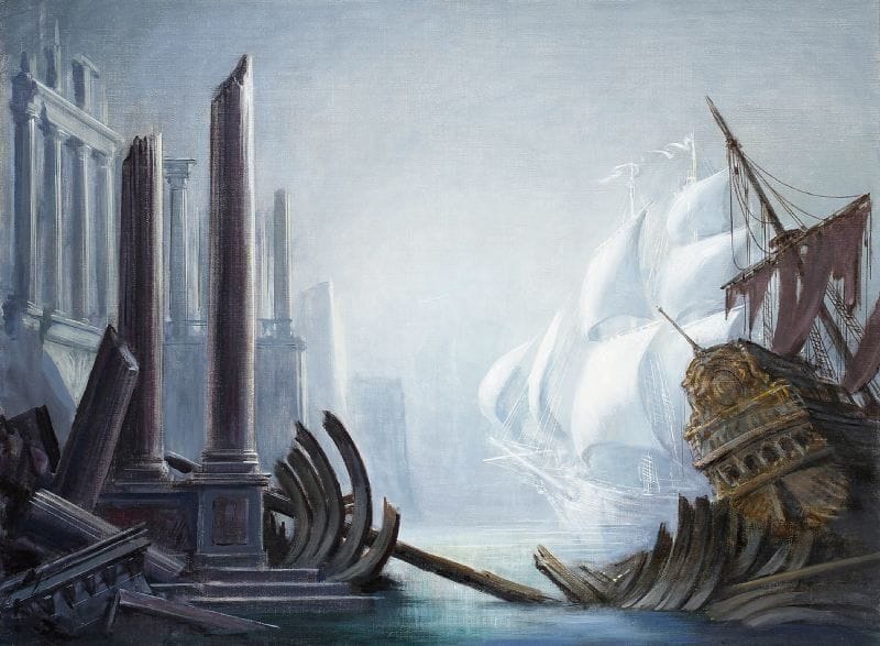 Paul MANTES (1921-2004)
Bâteau fantôme. Huile sur toile.  50 x 73 cm  