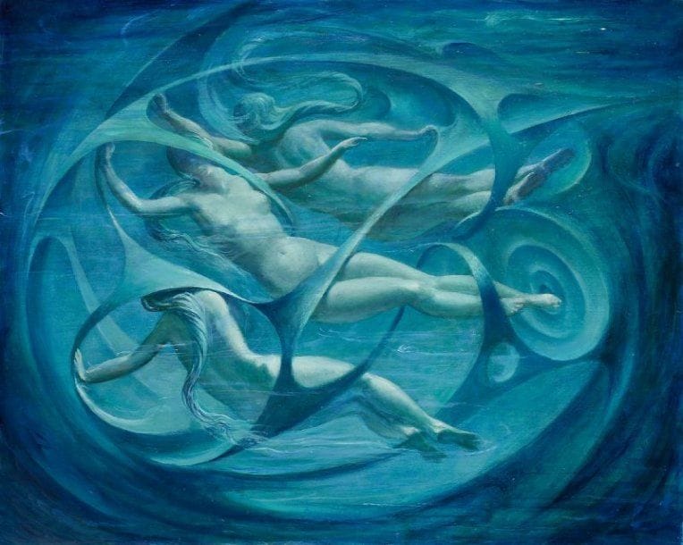Paul MANTES (1921-2004)
Les naïades. Huile sur toile.  65 x 81 cm  