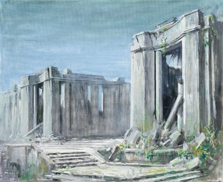 Paul MANTES (1921-2004)
Paris détruit - Trocadéro. Huile sur carton entoilé.  54 x 65 cm  