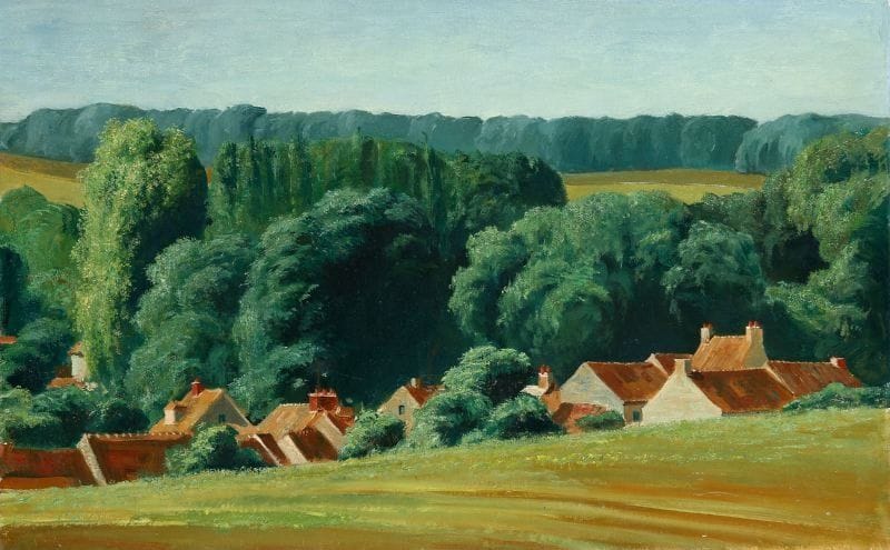 Paul MANTES (1921-2004)
Le village. Huile sur toile.  61 x 38 cm  