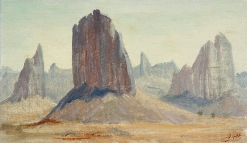 Paul MANTES (1921-2004)
Paysage de montagne. Huile sur toile. Signée en bas à droite. 27 x 46 cm  