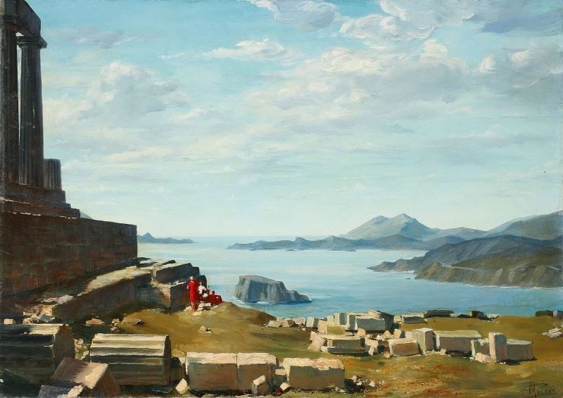 Paul MANTES (1921-2004)
Paysage au temple romain. Huile sur toile. Signée en bas à droite. 65 x 91 cm Autorisation de copier - musée du Louvre 
