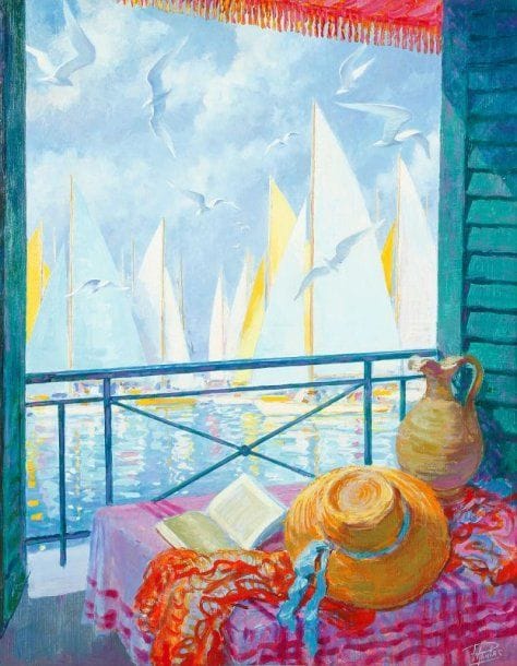 Paul MANTES (1921-2004)
Fenêtre ouverte. Huile sur toile. Signée en bas à droite. 92 x 73 cm  