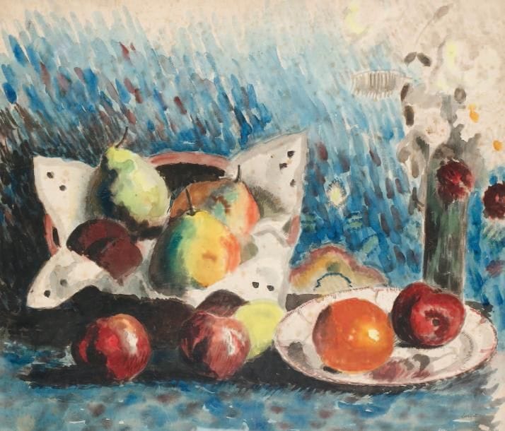 JEAN LURCAT (1892-1966)
Nature morte aux fruits, 1914 Gouache aquarellée. Signée et datée en bas à droite. 49 x 56 cm.