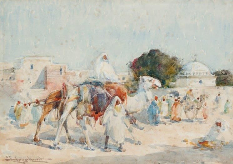 EDMUND AUBREY HUNT [Americain] (1855-1922)
L'arrivée au village Aquarelle. Signée en bas à gauche. 25 x 35 cm.