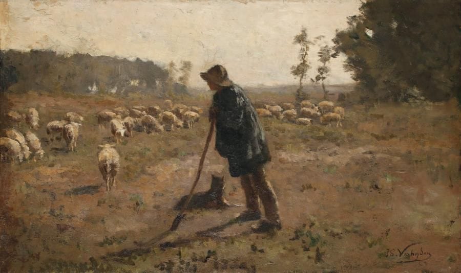 ISIDOOR OU ISIDORE VERHEYDEN [Belge] (1846-1905)
Le berger Huile sur toile. Signée en bas à droite. 43 x 71 cm (Restaurations).