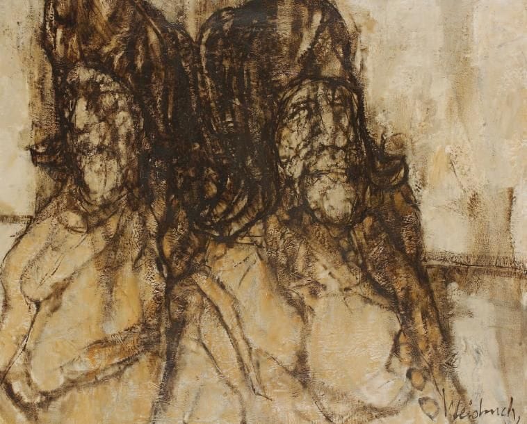Claude WEISBUCH (né en 1927)
Deux arlequins Huile sur toile. Signée en bas à droite. 60 x 73 cm.