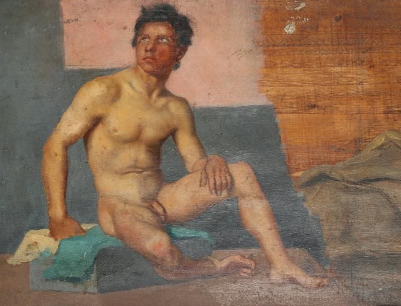 ALFRED BOUCHER (1850-1934)
Académie d'homme Huile sur panneau. 23 x 30 cm.