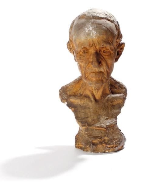 ALFRED BOUCHER (1850-1934)
Tête d'homme Épreuve en plâtre patiné. Haut. : 49 cm. Un bronze de ce sujet a été donné par le Baron Alphonse de Rothschild au musée Calvet d'Avignon en 1902.