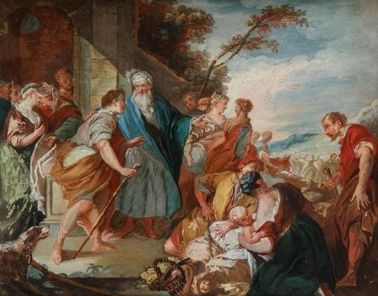 Ecole FRANCAISE du XVIIIe siècle, suiveur d'Antoine COYPEL
Le retour du fils prodigue Gouache 19,5 x 24,5 cm.