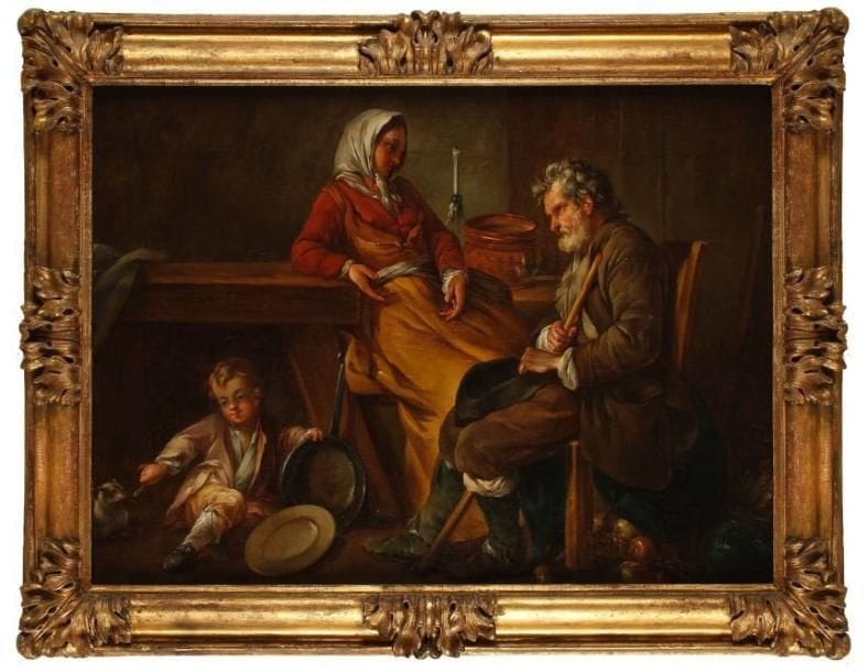 Ecole FRANCAISE du XVIIIe siècle, atelier de Noël HALLE
Repas de paysans Sur sa toile d'origine 67 x 101 cm.