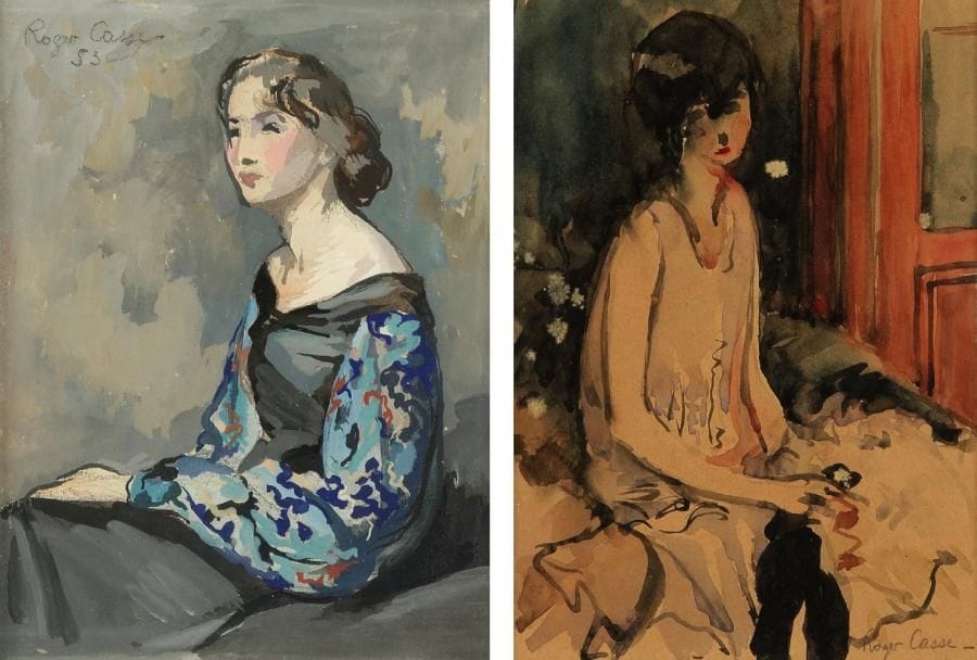 Roger CASSE (Paris 1880 - ?)
Portrait de femme Vase de fleurs sur une table Vue d'une rue d'Authoison Portrait de jeune femme Quatre aquarelles sur traits de crayon noir 23 x 17,5 cm - 20 x 14,5 cm - 22,5 x 17 cm - 20 x 14 cm. Signées et datées.