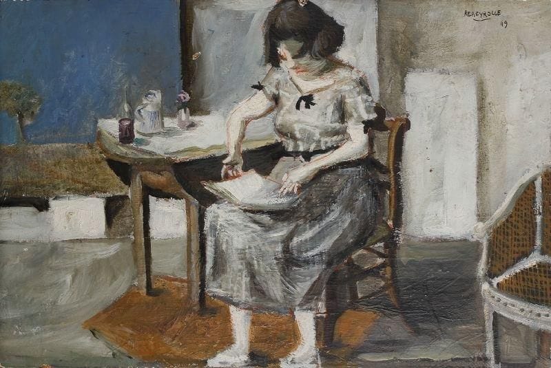 Paul REBEYROLLE (1926-2005)
La lectrice Huile sur carton. Signée et datée en haut à droite. 49,3 x 51,5 cm
