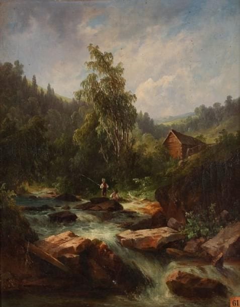 Georg GEYER [autrichien] (1823-1912)
Les petits pêcheurs Huile sur toile. Signée et datée en bas à gauche. 52 x 42 cm.
