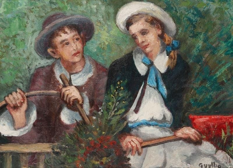 Guillaume Lebovits, dit GUYLBO (né en 1897)
Jeune couple Huile sur panneau. Signée en bas à droite. 27 x 38 cm.