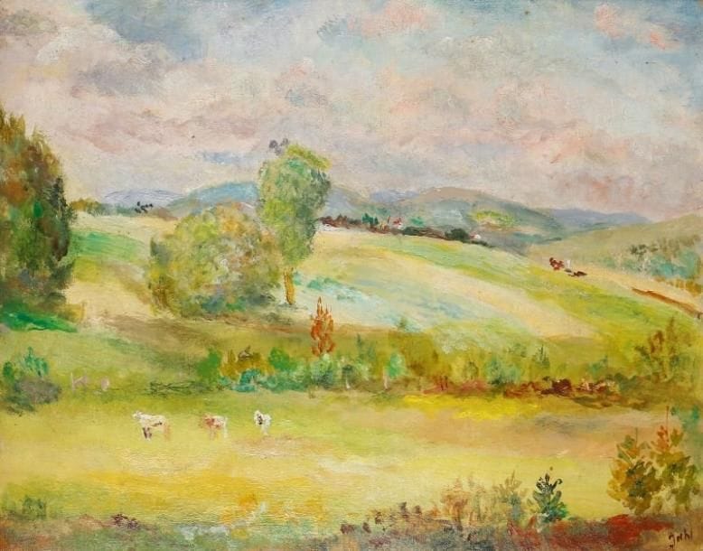 Ladislas JAHL (1881-1953)
Paysage de plaine Huile sur carton. Signée en bas à droite. 32 x 40 cm.